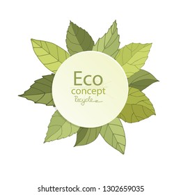 Ecology theme Happy Earth Day flyer template with lettering. Bright fresh green leaves concept. Poster, card, label, banner design. Bright and stylish geometrical background. Vector illustration
