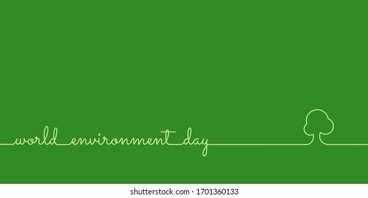 Ecology theme Happy World Environment Day with lettering. Bright fresh green color concept. Poster, card, label, banner design. Bright and stylish  background.