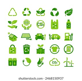 Conjunto de ilustraciones de iconos de Vector con temas ecológicos ( color verde )