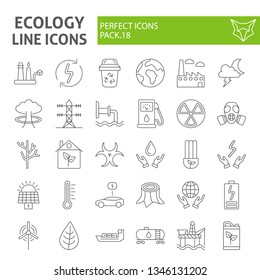 Ecology thin line icon set, eco symbols collection, vector sketches, logo illustrations, energy signs linear pictograms package isolated on a white background, eps 10.