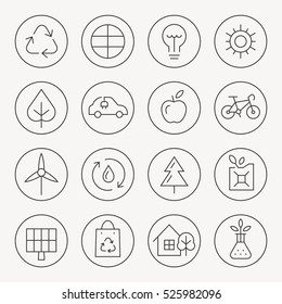 Conjunto de iconos de línea delgada de ecología