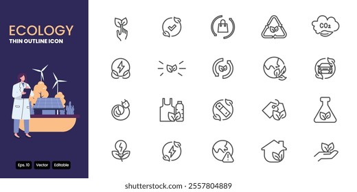 ecology thin outline icon set vector design good for web and mobile app