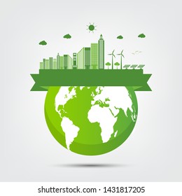 Ecology town concept and environment With Eco-Friendly Ideas,Vector Illustration