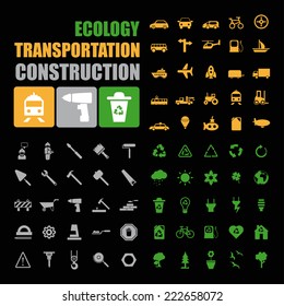 Ecology, transportation and construction icon set.