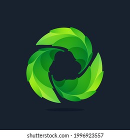 Ecology triangle logo made of twisted green leaves. Perfect for your organic emblem, go green identity, creative t-shirts, zero waste merchandise.