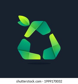 Ecology triangle logo made of twisted green leaves. Perfect for your organic emblem, go green identity, creative t-shirts, zero waste merchandise.