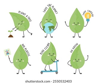 Ecology vector big set with leaf cute character