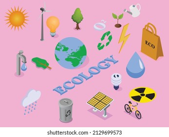 Concepto de vector ecológico. Palabra ecologista con variedad de energía de recursos renovables