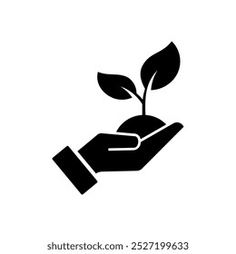 Mano con planta. Icono amigable con ECO. Planta en mano. Planta de mano. ECOworld. Icono de concepto ecológico. color editable
