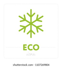 Ecology vector icon in green color with logo Eco and snowflake isolated on white background