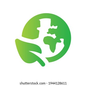 Ecology vector icon. Green Planet Earth with leaf. Eco environmental symbol. Organic concept.