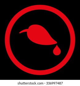 Ecology vector icon. Style is flat rounded symbol, red color, rounded angles, black background.