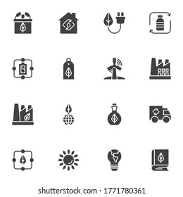 Ecology vector icons set, eco energy modern solid symbol collection, filled style pictogram pack. Signs, logo illustration. Set includes icons as wind power, alternative green energy, factory, battery