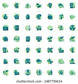 Ecology Vector Icons Set, Modern Solid Bicolor Symbol Collection, Filled Style Pictogram Pack. Signs, Logo Illustration. Set Includes Icons As Environmental Pollution, Water Cycle, Global Warming