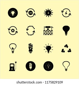 ecology vector icons set. with solar energy, recycle gear, water well and bulb leaf in set