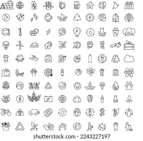 
Ökologische Vektorsymbole setzen.100 Zeilensymbole Natursymbol. Ökosymbole. Vektorökologie und grüne Energieleitung. Big Set-Ökosymbole 
