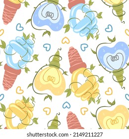 Ecology. Vector illustration. Seamless Pattern. Light background, wallpaper. Energy saving light bulbs, climbing plant. Alternative Energy Sources