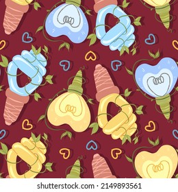 Ecology. Vector illustration. Seamless Pattern. Dark background, wallpaper. Energy saving light bulbs, climbing plant. Alternative Energy Sources