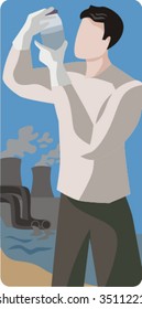 Ecology vector illustration series. Sea pollution.
