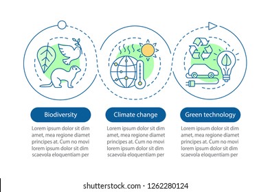 Ecology vector infographic template. Climate changing, biodiversity, green technology. Data visualization with three steps and options. Process timeline chart. Workflow layout