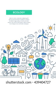 Ecology - vector line design brochure poster, flyer presentation template, A4 size layout. Energy saving, pollution, recycling, heavy industry, climate, ecosystem, environmentally friendly technology