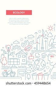 Ecology - vector line design brochure poster, flyer presentation template, A4 size layout. Energy saving, pollution, recycling, heavy industry, climate crisis, environmentally friendly technology