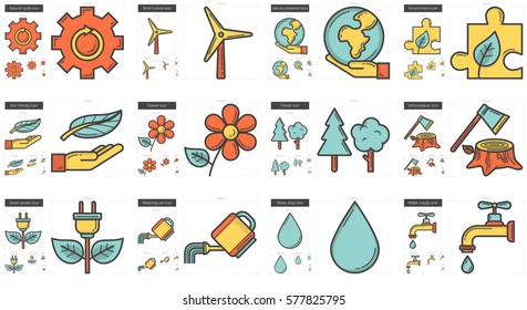 Ecology vector line icon set isolated on white background. Ecology line icon set for infographic, website or app. Scalable icon designed on a grid system.