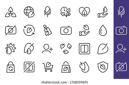 ECOLOGY Vector Line Icons Set, contains icons such as photosynthesis, environmental protection, eco-friendly packaging, growth time, editable stroke, Keep Ecology.