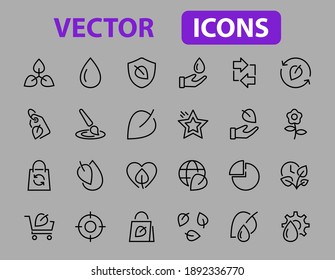 ECOLOGY Vector Line Icons Set, contains icons such as photosynthesis, environmental protection, eco-friendly packaging, growth time, editable stroke, Keep Ecology.