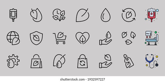 ECOLOGY Vector Line Icons Set, contains icons such as photosynthesis, environmental protection, eco-friendly packaging, growth time, editable stroke, Keep Ecology.