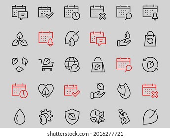 ECOLOGY Vector Line Icons Set, contains icons such as photosynthesis, environmental protection, eco-friendly packaging, growth time, editable stroke, Keep Ecology.