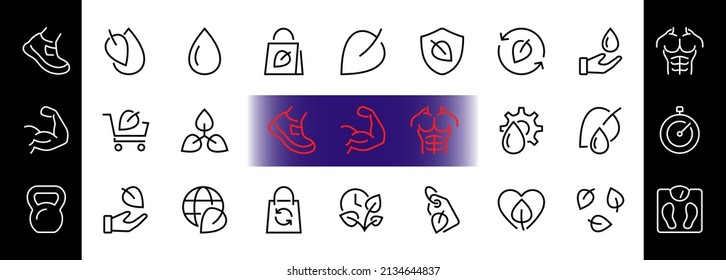ECOLOGY Vector Line Icons Set, contains icons such as photosynthesis, environmental protection, eco-friendly packaging, growth time, editable stroke, Keep Ecology