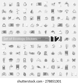 ecology vector sticker icons with shadow. Paper cut