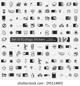 ecology vector sticker icons with shadow. Paper cut