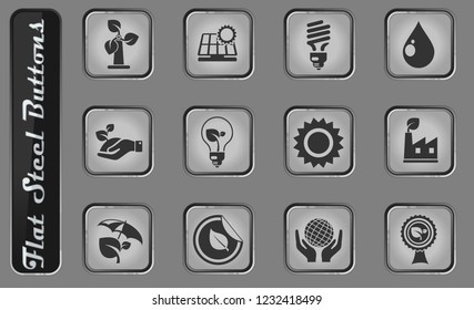 Ecology vector web icons on the flat steel buttons