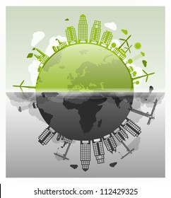 ecology vs pollution vector planet