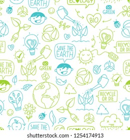 Ecology wallpaper seamless Pattern with Colorful sketch Icons and concepts