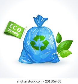 Ecology and waste global eco friendly plastic bag with recycling symbol isolated on white background vector illustration