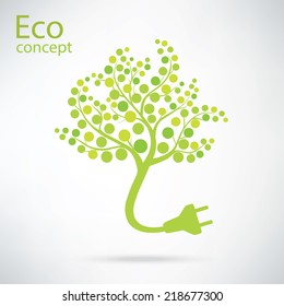 Ecology and waste plug symbol with eco friendly tag isolated on white background illustration