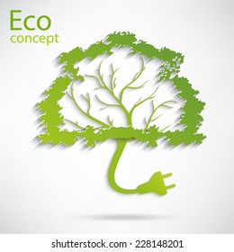 Ecology and waste plug symbol with eco friendly tag isolated on white background illustration