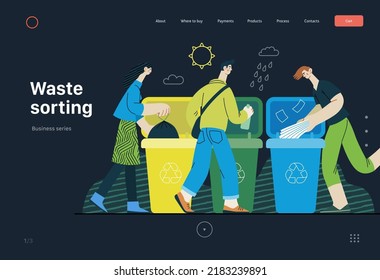 Ecology - Waste sorting -Modern flat vector concept illustration of a young man putting a paper journals into the garbage container for paper waste. Creative landing web page template