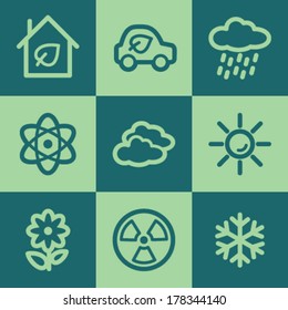 Ecology web icon set 2, green square buttons set