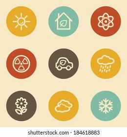 Ecology web icon set 2, retro circle buttons