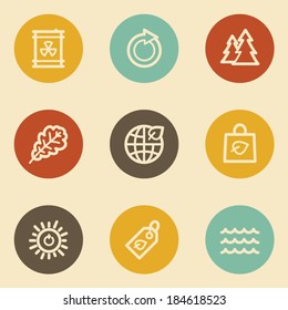 Ecology web icon set 3, retro circle buttons
