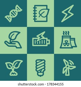 Ecology web icon set 5, green square buttons set