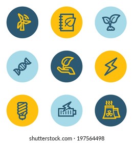 Ecología conjunto de iconos web 5, botones de círculo azul y amarillo