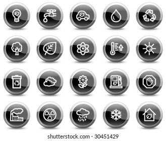 Ecology web icons, black glossy circle buttons series
