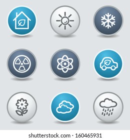 Ecology web icons, circle blue buttons
