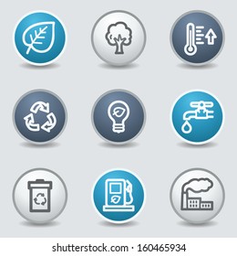 Iconos web de ecología, botones de círculo azul