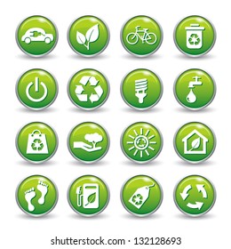 Ecology web icons green buttons.Ecology icon set